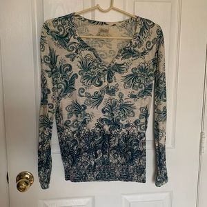 ❤️ Ombré Paisley Lucky Brand Green Cream Boho LS Top XS